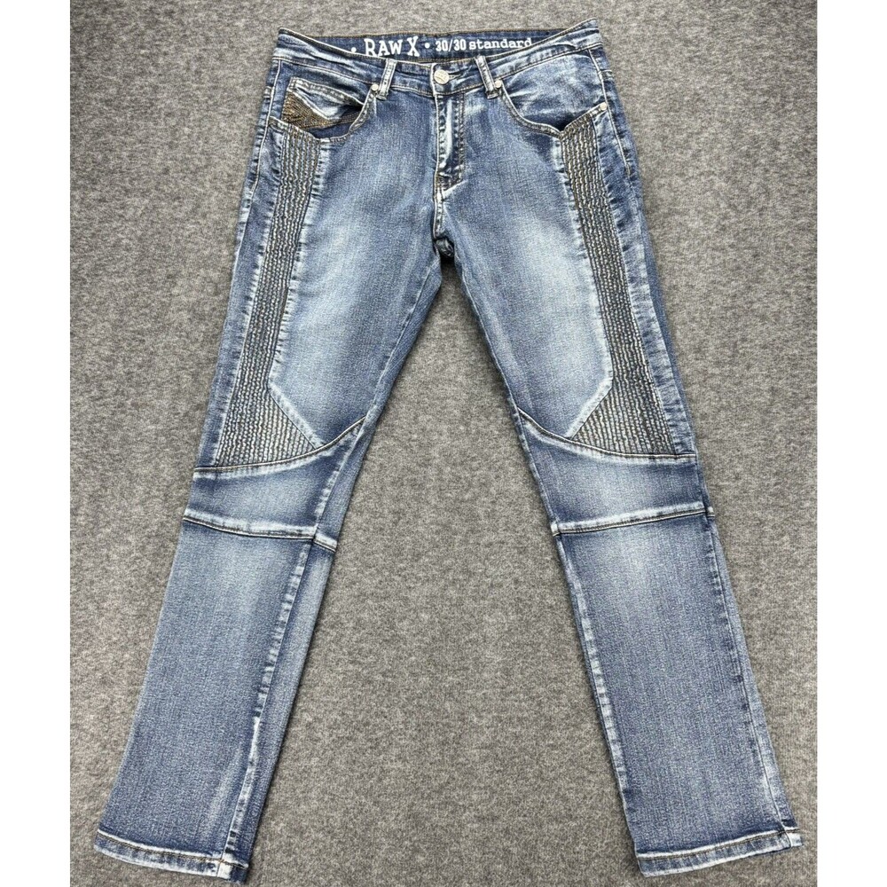 Raw X Jeans Mens 30x30 Standard Fit Vintage Wash Distressed Blue Denim Stretch